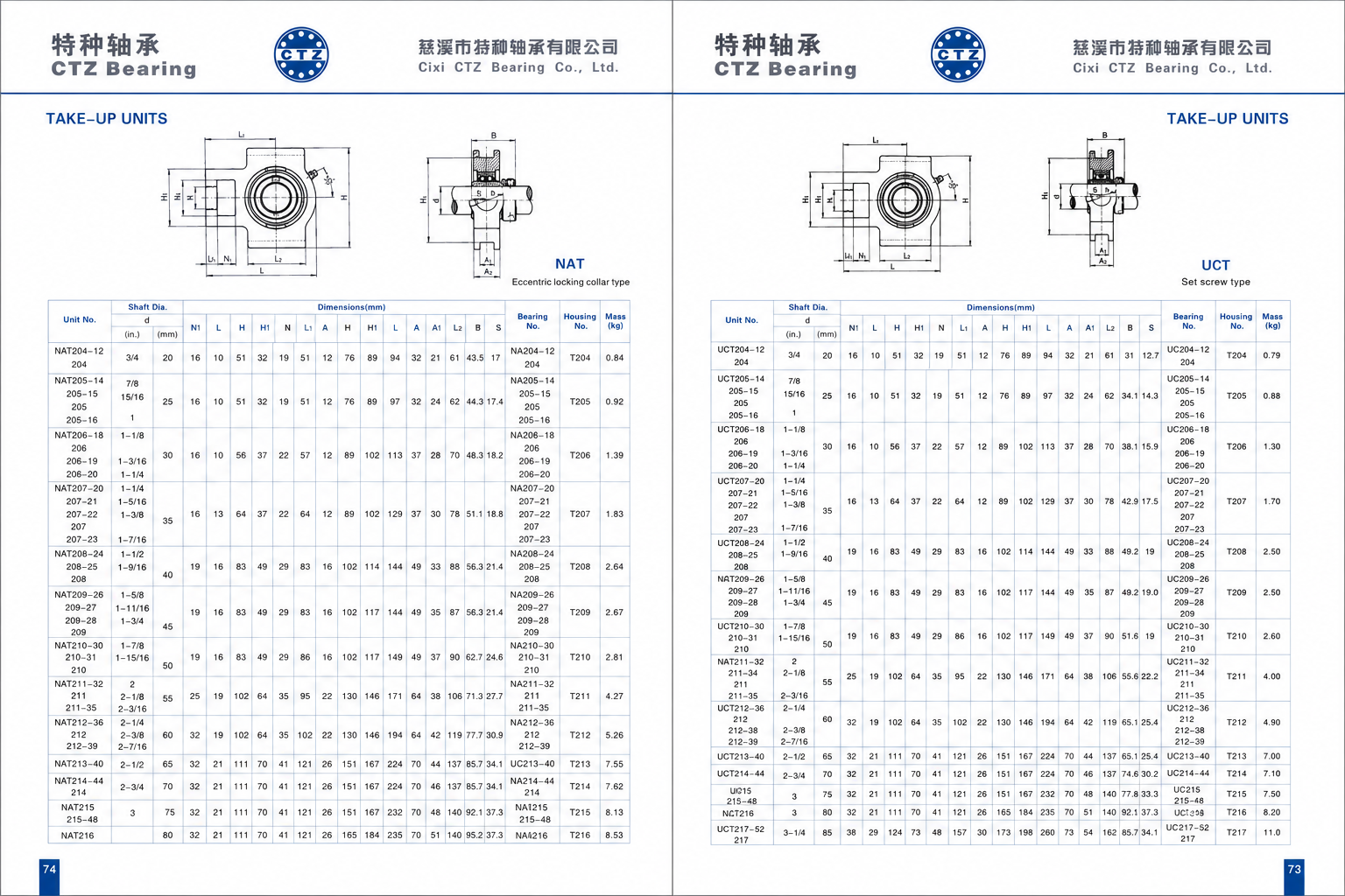 UCT series take-up bearing unit dimension drawing and technical data